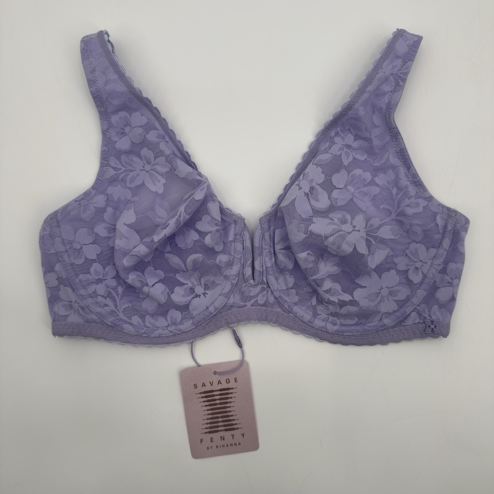 Savage X Fenty Lavish Lace Unlined Full-Coverage Bra Purple Lavender Sz 36D‎ NEW